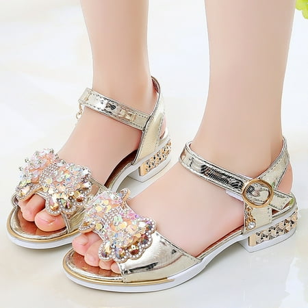 

Cathalem Slides for Girls Children Shoes Fashion Thick Soles With Diamond Butterfly Sandals Summer Open Toe Backyard Dance Gold 5 Years