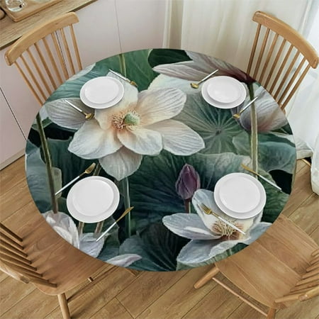 

SHERONV Flowers Leaves Round Table Cover Stain Resistant & Washable - Indoor Outdoor Tablecloth for Kitchen Dining Parties - Waterproof Outdoor Picnic Camping - Available in Various Sizes