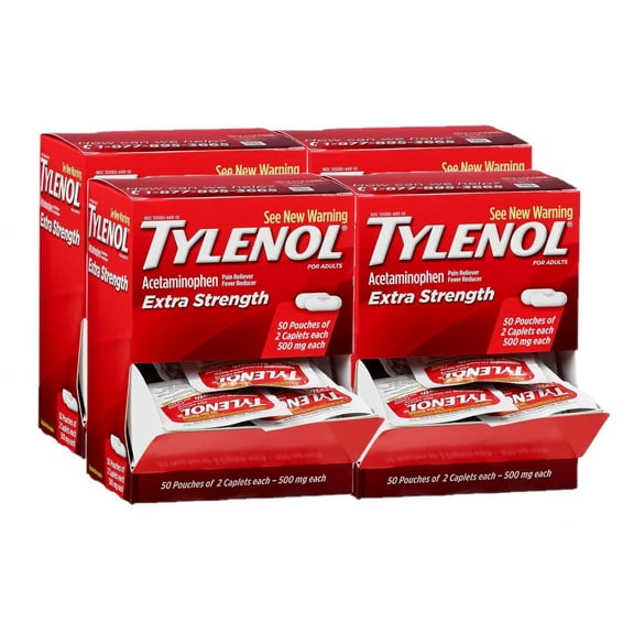 TYLENOL Extra Strength Pain Reliever & Fever Reducer Caplets, Two-Pack, 50 ea (Pack of 4)