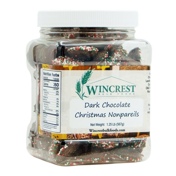 Dark Chocolate Christmas Nonpareils - 1.25 Lb (20 Oz) Tub