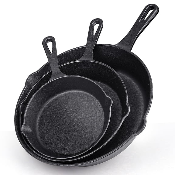 Cast Iron Skillet Set, TAIMASI 3-Piece Pre-Seasoned Pan Cookware Set, 10", 8", 6" Frying Pans with Handles, Heavy-Duty Cookware Set with Non-Stick Surface For Saute, Cooking, Pizza