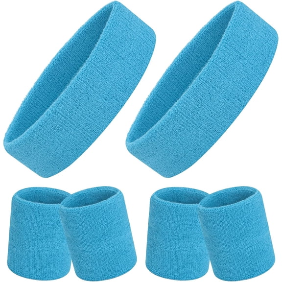 Minzimin 6 Pieces Sweatbands Set - Including 2pcs Sports Headband and 4pcs Wristband Sports Band for Gym Workout & Yoga, Football Baseball Basketball Soccer Boxing & Tennis