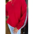 thumbnail image 2 of Women's Fiery Red Striped Varsity Sweatshirt – Casual Daily Layering Essential [ZhiHiMeRi] | XL, 2 of 12