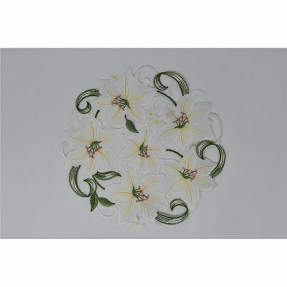 Sinobrite H9061-024 24 in. Lily on White Fabric Doily
