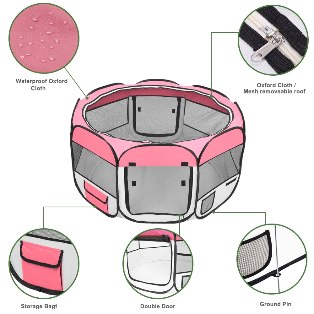 Veryke 36" Portable Pet Playpens, Pet Fence Panels for Dogs, Portable Foldable 600D Oxford Cloth & Mesh Dog Playpen for Puppies, Pet Exercise and Playpen, Pink Veryke 36" Portable Pet Playpens, Pet Fence Panels for Dogs, Portable Foldable 600D Oxford Cloth & Mesh Dog Playpen for Puppies, Pet Exercise and Playpen, Pink