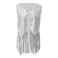 thumbnail image 5 of Western Sequin Fringe Vest for Women Sparkly Shiny Glitter Open Front Tops Cowgirl Disco Shirt Tassel Cardigan Vest Summer Silver L, 5 of 5
