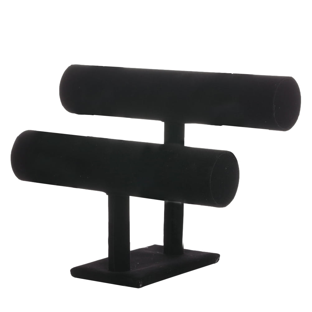 Black Jewelry Bracelet Display Stand Holder Shelf Two-Tier 
