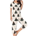 thumbnail image 4 of Wowcloth Woman's Pajama Set, Loose-Fit with Christmas Print, Round Neck Short-Sleeve Button-Up Top and Cropped Pants, Comfortable Sleepwear for Home Lounging and Leisure, 4 of 6