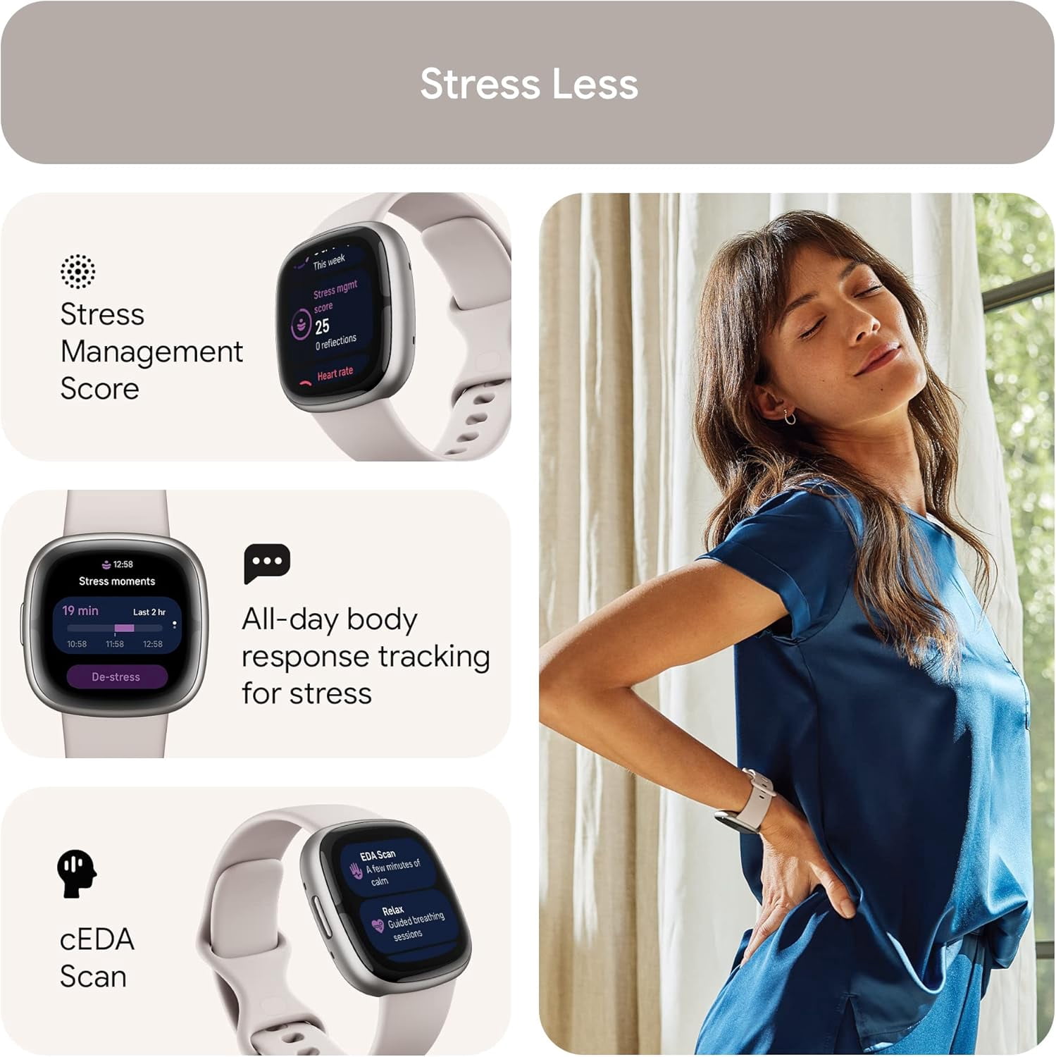 Restored Fitbit FB521SRWT-US Sense 2 Advanced Health and Fitness Smartwatch - Lunar White/Platinum Aluminum (Refurbished)