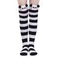 thumbnail image 3 of Littleforbig Cute Animal Coral Fleece Thigh High Long Striped Socks 2 Pairs (Red-black), 3 of 4