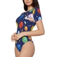 thumbnail image 2 of Daiia Space Planet print Women's Crew Neck Short Sleeve Bodysuit Fashion Tops Fit Casual Basic Extender Bodysuit-X-Large, 2 of 9