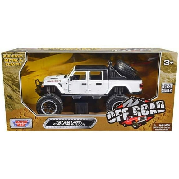Motormax 79145w White with Black Top Off Road Series 1 by 27 Scale Diecast Model Car for 2021 Jeep Gladiator Rubicon Off-Road Pickup Truck
