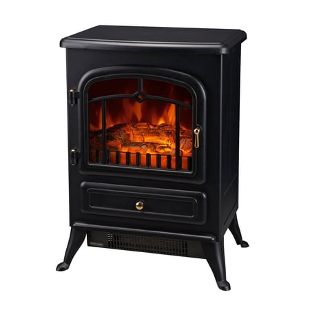 HOMCOM Freestanding Electric Fireplace Heater with Realistic Flames, 21" H, 1500W, Black