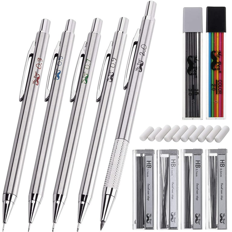 Metal Mechanical Pencils Set with Lead Refills Drafting Automatic