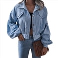 thumbnail image 2 of Chaqueta Corta de para Mujer, Otoño/Invierno, Informal, de Larga, con Botones, y Azul Denim L, 2 of 10