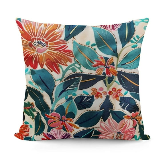 Creowell  Throw Pillow Covers 18X18, Teal Pillow Covers Room Decor, Soft, Floral and Solid Accent Pillow Cushion Case for Couch Bed Sofa