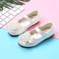thumbnail image 6 of White Girls Pearl Flower Dress Flats Size 10, Kids Bow Strap Princess Shoes for Weddings Parties Recitals and Special Occasions, 6 of 7