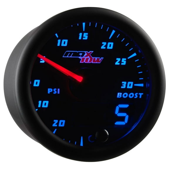 MaxTow | Black & Blue Double Vision Series 30 PSI Boost Vacuum Gauge for Trucks