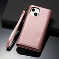thumbnail image 7 of Dteck Case for iPhone 13 mini 5.4-inch,Retro Magnetic Leather Wallet Zipper Card Holder Pocket Flip Wrist Strap+Shoulder Strap Crossbag Cover for iPhone 13 mini,Rosegold, 7 of 7