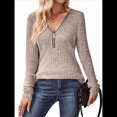 thumbnail image 3 of Suéter Holgado de Punto Acanalado con Cuello de Media Cremallera para Mujer, Blusas Casuales de Larga de Color Liso, Blusas Cómodas y Cálidas Caqui XL, 3 of 9