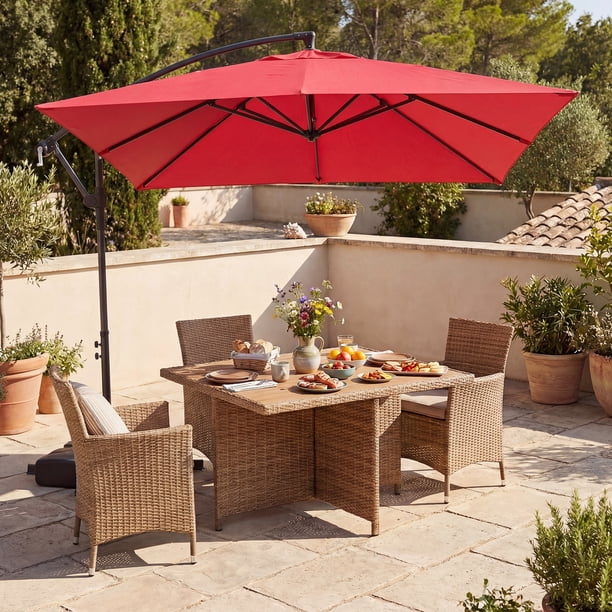 8 ft red patio umbrella Costway 8 x 8 ft Offset Cantilever Patio Umbrella,Square Hanging Outdoor Market Umbrella Red