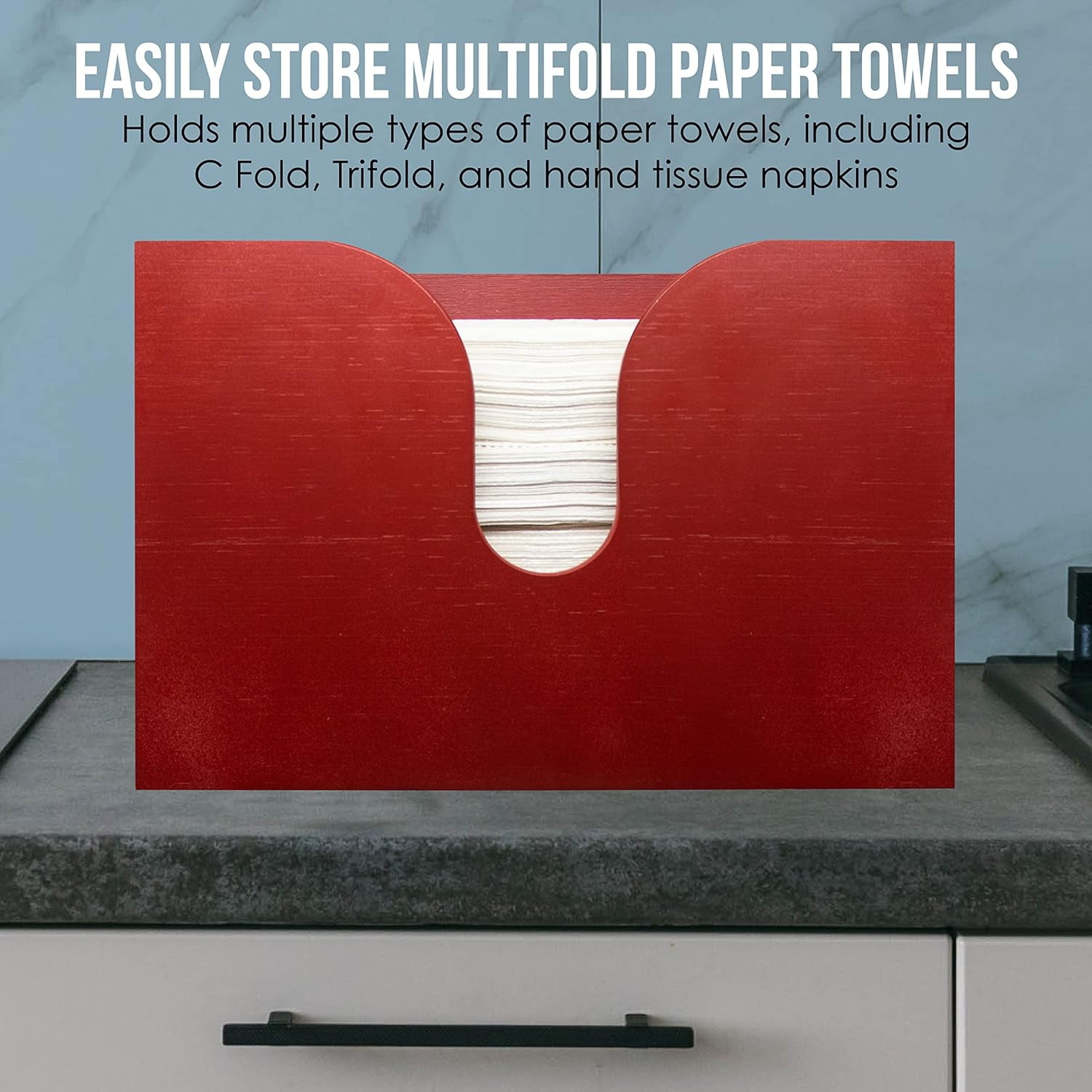 Bamboo Paper Towel Dispenser, Paper Towel Holder Wall Mount & Countertop for Kitchen and Restroom Decor - Holds Multifold Paper Towel, C Fold, Trifold Hand Tissue Napkins.