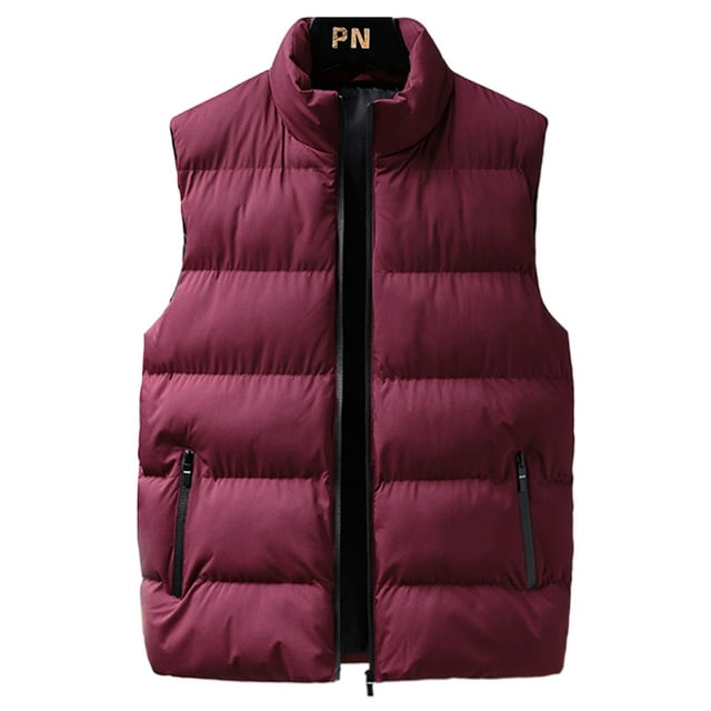 CVLIFE Mens Fashion Outwear Puffer Full Zip Waistcoat Holiday Jacket Vest Red XL