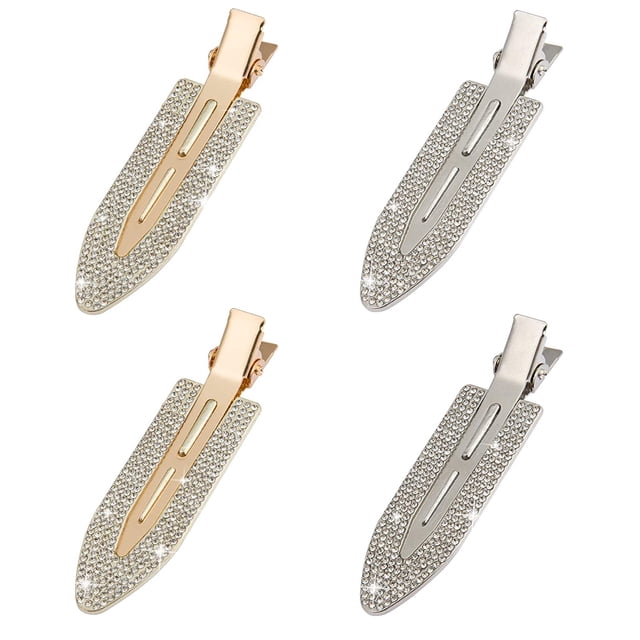 4 piezas de diamantes de imitación sin pinzas para el cabello curvadas - Diamante de estilo de metal brillante