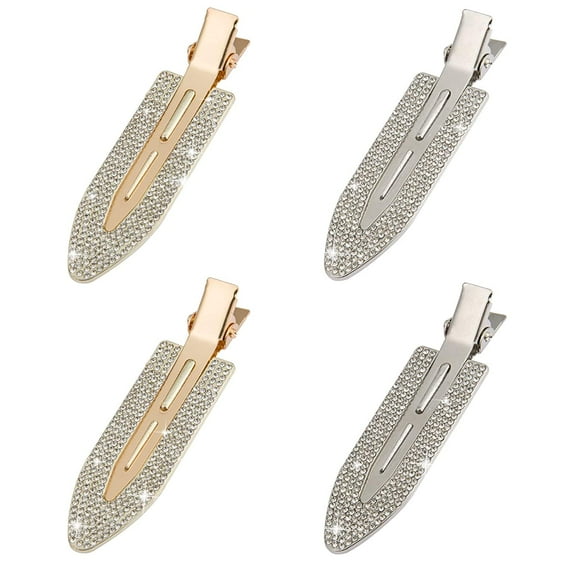 4pcs Rhinestone No Bend Hair Clips- Metal Shiny Styling Diamond Cut Pin Clip No Dent No Crease Hair Clips Bling Curl Pin Barrette for Women Girls Makeup Hairstyle Application ( Silvery& Gold)