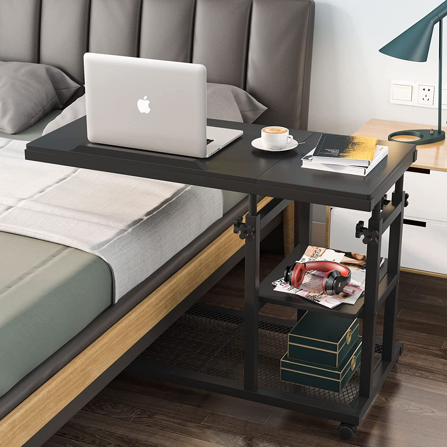 Tribesigns Height Adjustable C Table with Wheels Mobile