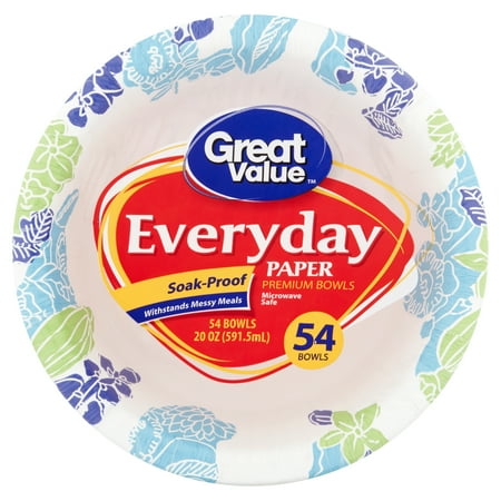 - Great Value Everyday Paper Bowls, 20 oz, 54 Count