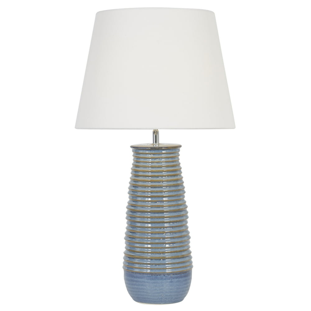Decmode 52387 Grey And Light Blue Ribbed Textured Ceramic Table Lamp