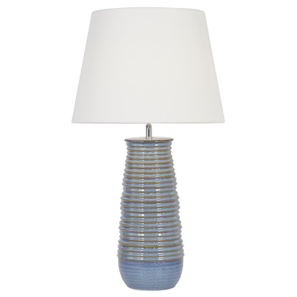 Decmode 52387 Grey And Light Blue Ribbed Textured Ceramic Table Lamp