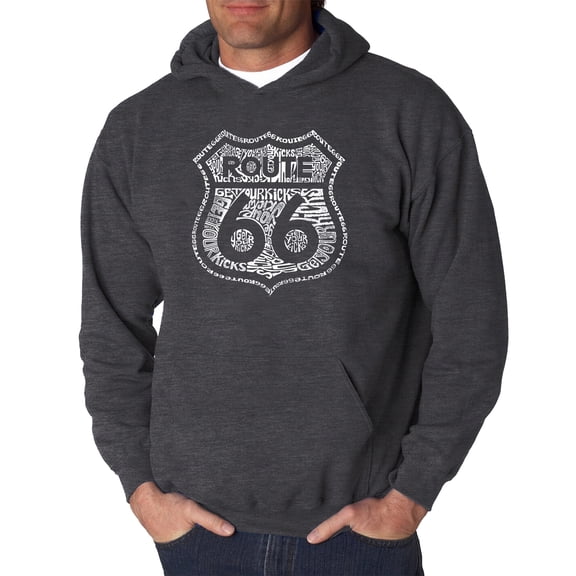 LA Pop Art Men's Word Art Hooded Sweatshirt - Get Your Kicks on Route 66