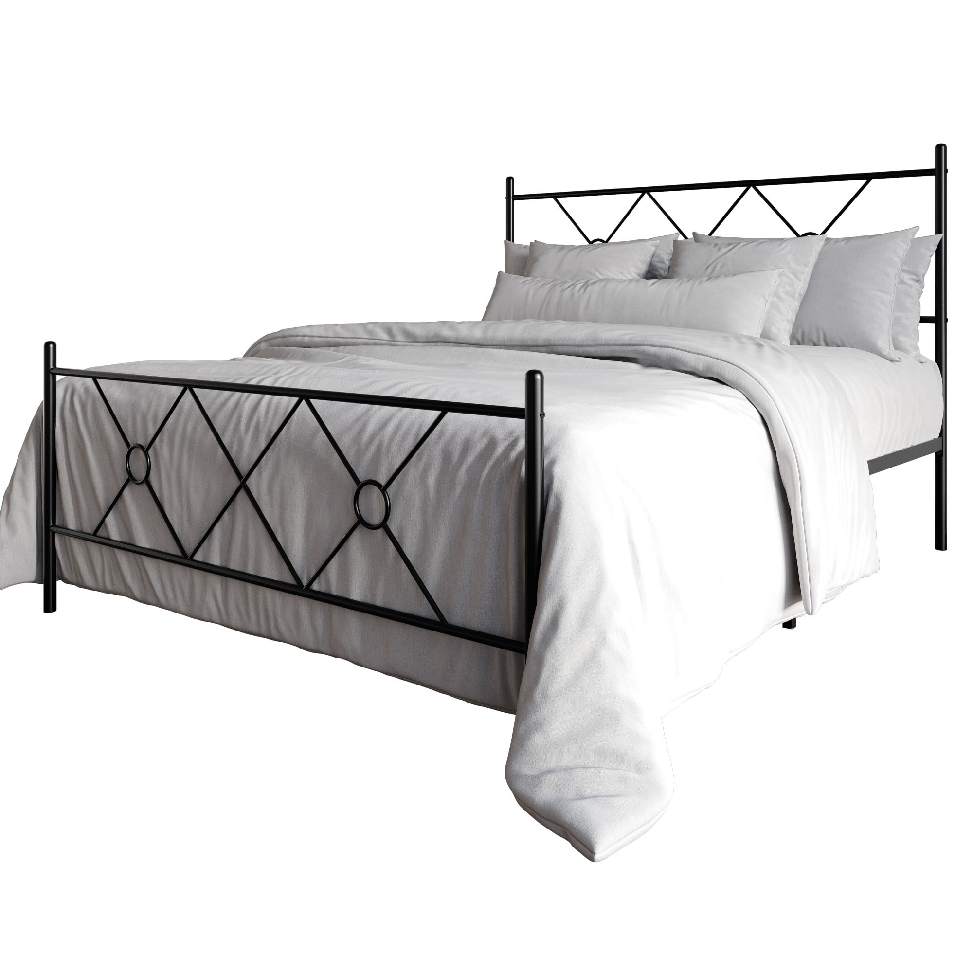 Home Design Marietta Full Modern Metal Bed, Diamond Pattern Design, No Box Spring Needed, Black, Easy Assembly