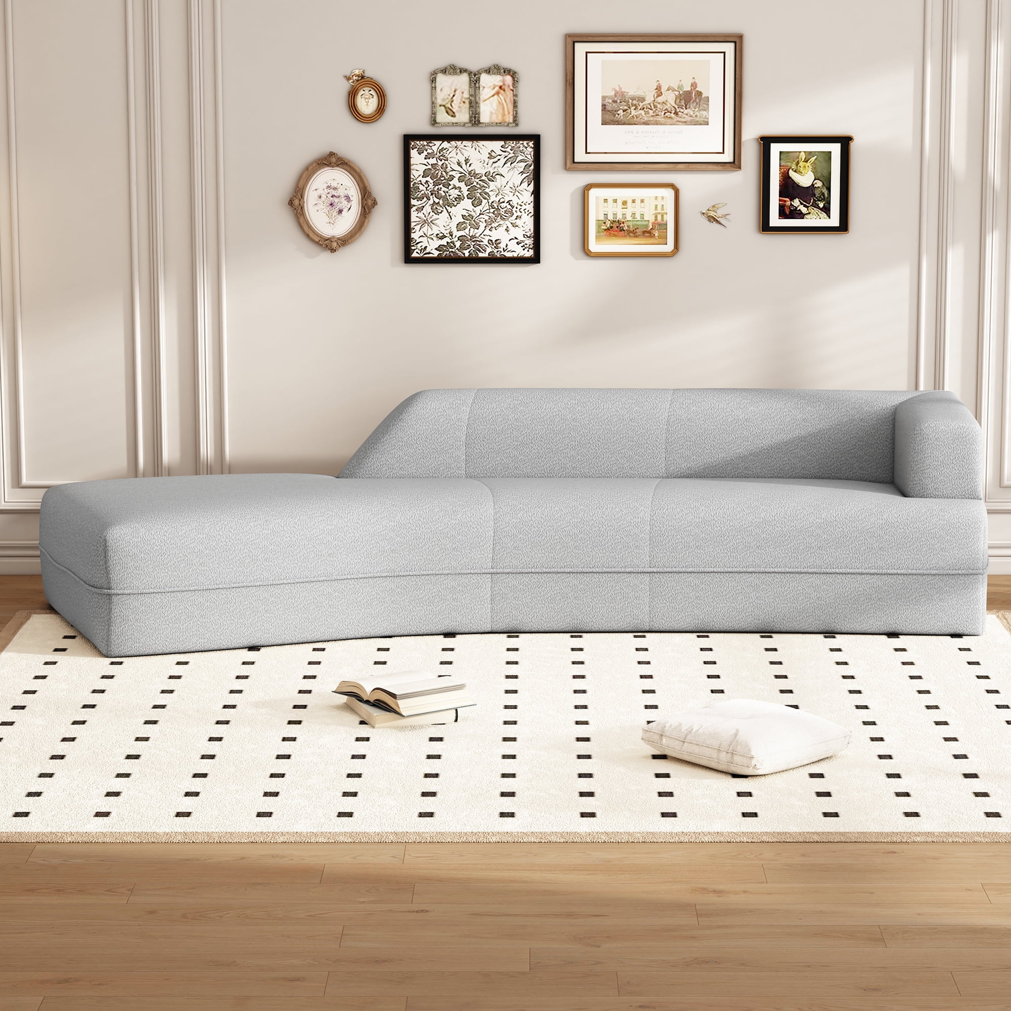 Aukfa 109.4" Curved Chaise Lounge Sofa Couch for Living Room, Boucle, Gray