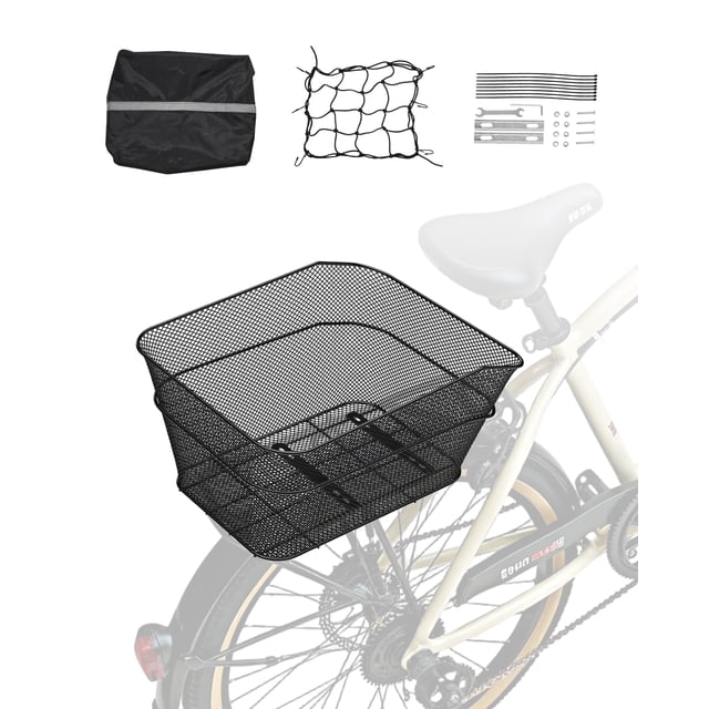 VEVOR Rear Bike Basket Wire Mesh Bicycle Basket with Cargo Net Waterproof Cover
