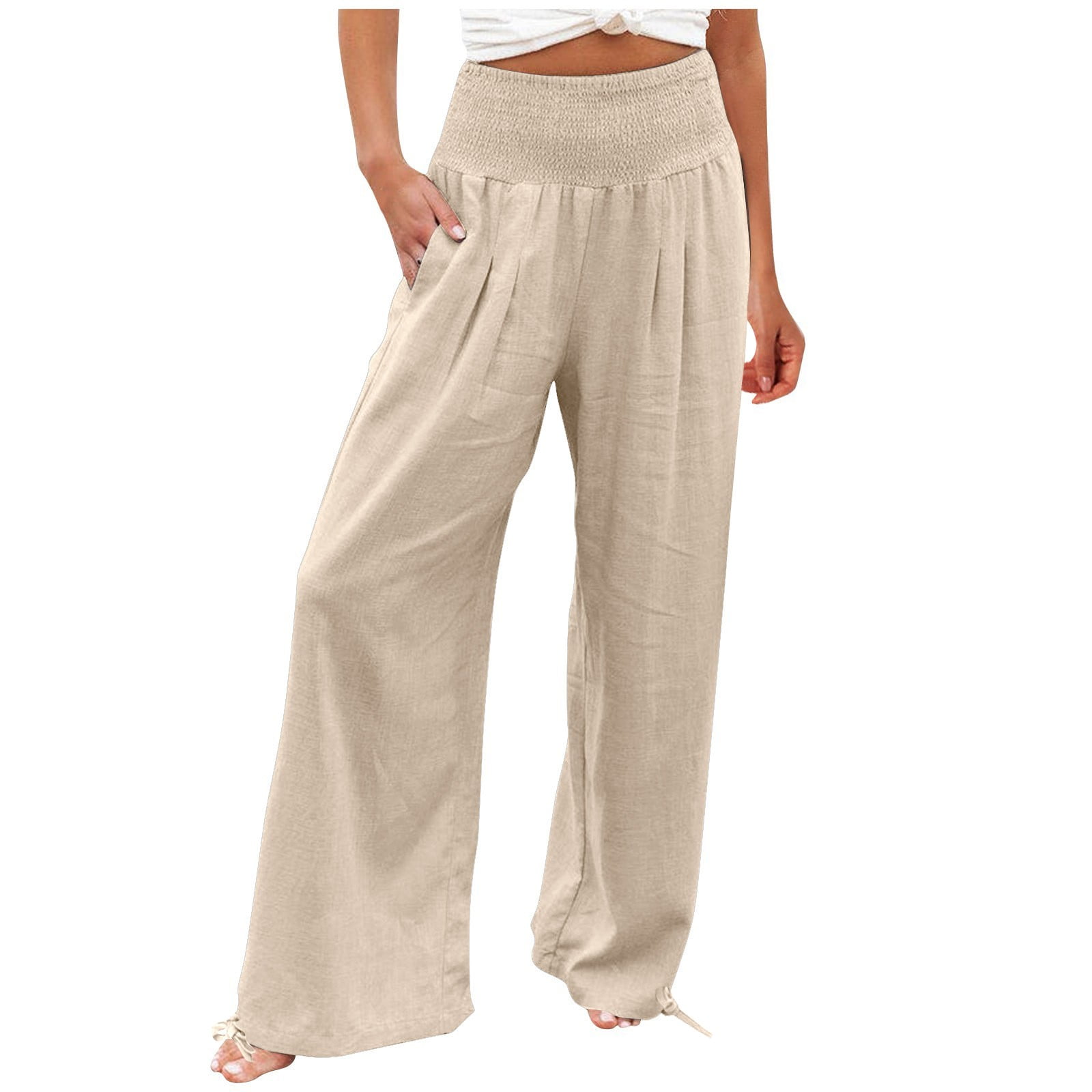 Ovticza Women's Cotton Linen Loose Flowy Wide Leg Pants High Ovticza Women's Cotton Linen Loose Flowy Wide Leg Pants High