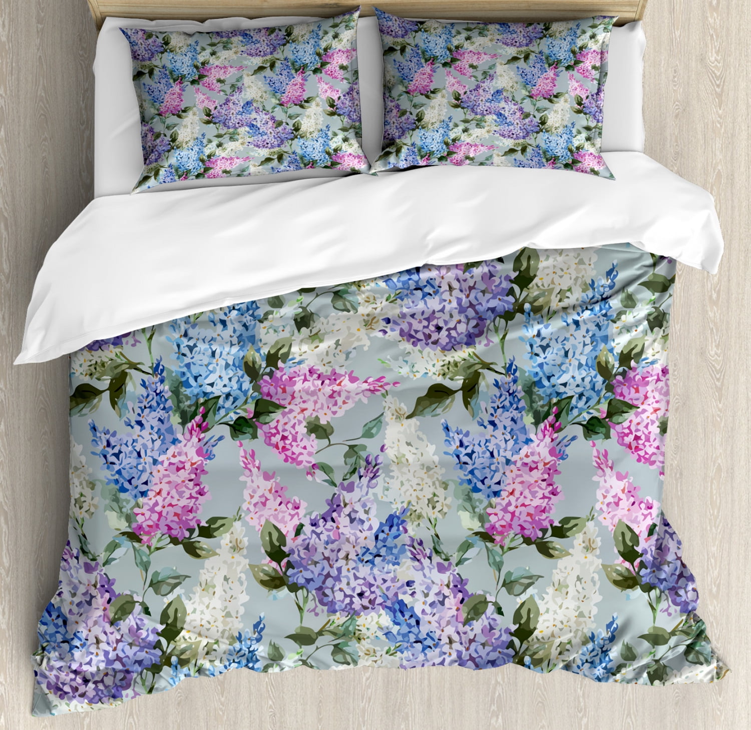 Mauve Duvet Cover Set, Various Mix Hyacinth Garden with Flowers and