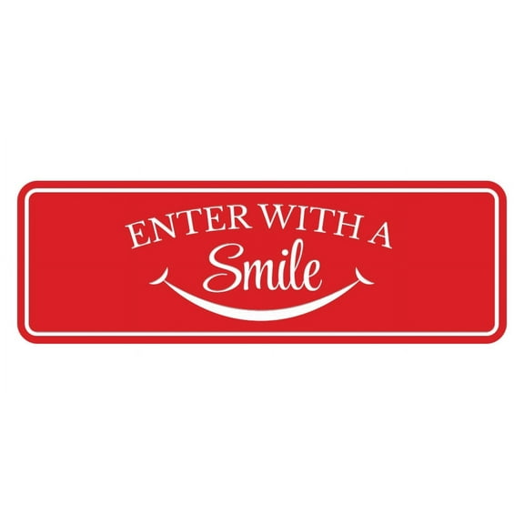 Signs ByLITA Standard Enter with a Smile Door or Wall Sign Easy Installation | Durable Construction | Religious Greetings | Sunday School Welcome Signs | Church | Faith Sign (Red) - Large