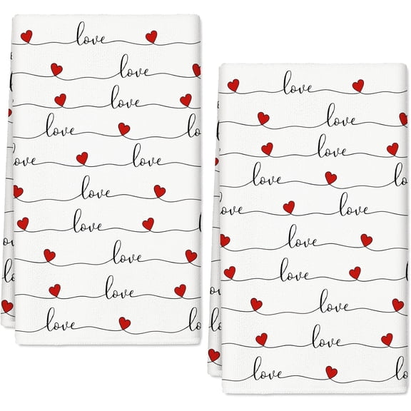Valentine''s Day Kitchen Towel Love Hearts Dish Towels 18 x 28 Inch Hand Drying Tea Towel for Wedding Anniversary Cooking Baking, 2Pcs