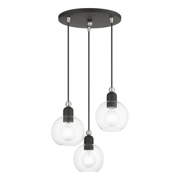 48973-04 Livex Lighting Downtown - 3 Light Sphere Pendant In Industrial Style-14.5 Inches Tall and 16 Inches Wide-Black/Brushed Nickel Finish