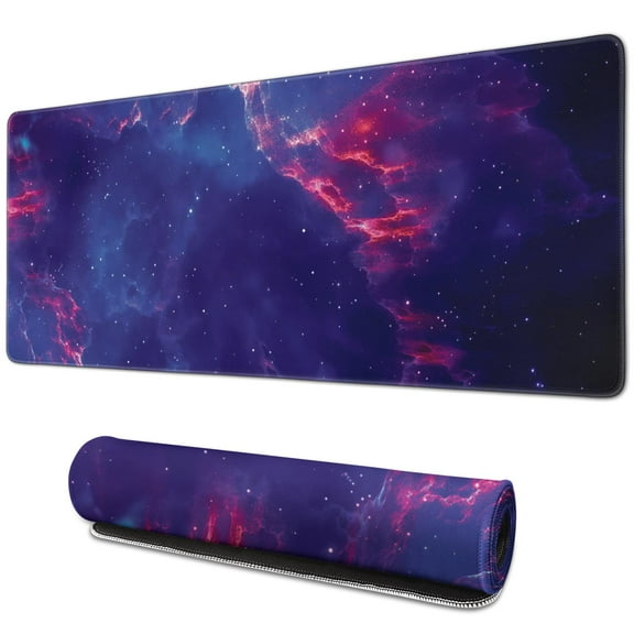 Cosmic-Themed Gaming Mouse Pad – Non-Slip Rubber Base, Large Size, Dazzling Galaxy Design, Stitched Edges Keyboard Mat & Desk Pad, 31.5x11.8in