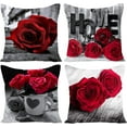 thumbnail image 1 of Housses de Coussin à Motif de Roses Noires et Rouges, Ensemble de 4, 20 X 20 Pouces, Imprimé Floral Vintage, Taies d'Oreiller Carrées Décoratives avec Fermeture Éclair Dissimulée pour Sofa, Canapé, Chambre, Salon, Déco, Beauté Intemporelle, 1 of 6