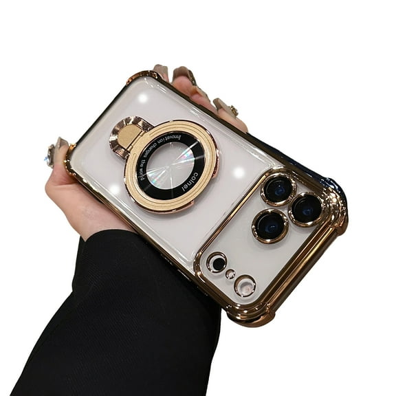 Allytechgroup iPhone 11 Pro Max Case Clear with Magnetic Ring Kickstand, Compatible with Magsafe Anti-Yellow Corner Protective Shockproof Phone Case Cover for iPhone 11 Pro Max, Gold