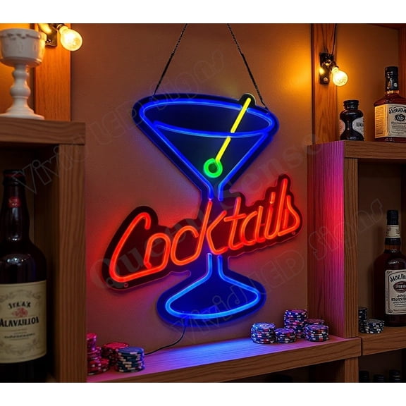 Queen Sense 16"x13" Cocktails Martini Glass LED Neon Sign for Wall Decor Dimmable USB Powered LED Light W116CTMGB-5VLED