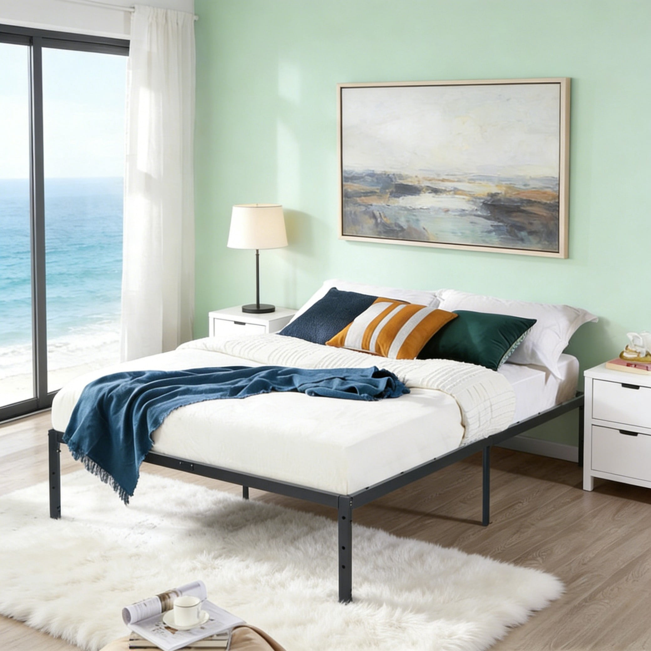 BSHTI 55" Full Bed Frame – Heavy Duty Metal Platform, 14.2" Under-Bed Storage, No Box Spring Needed, Minimalist Design, Black