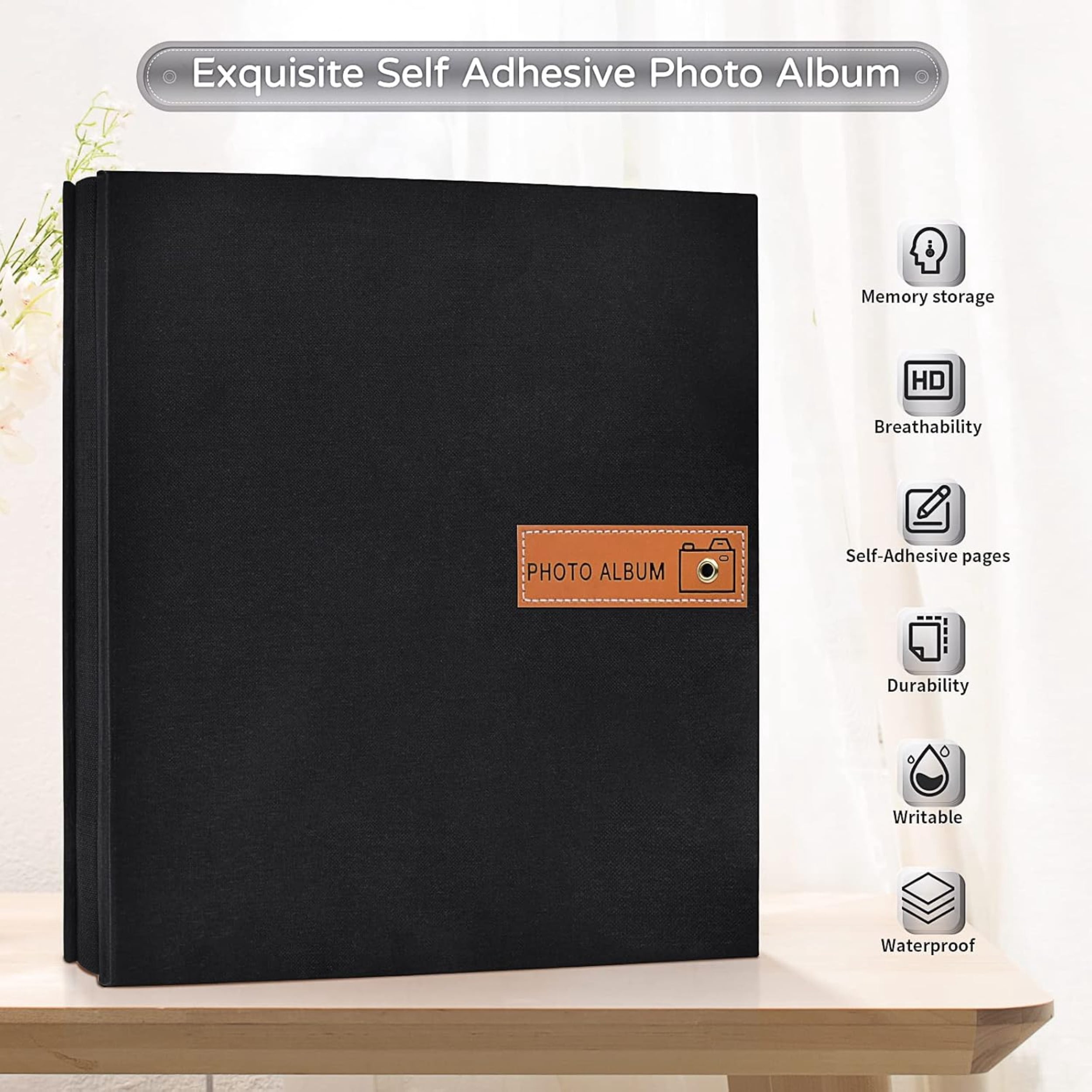 Large Photo Album Self Adhesive 4x6 5x7 8x10 Scrapbook Album DIY Picture Book, Gifts for Mom, Family Baby and Wedding, with Metal Pen and Plastic Board