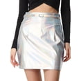 thumbnail image 4 of Falda holográfica Allegra K para mujer minifaldas metálicas brillantes Y2K con cinturón línea A Plata M, 4 of 6