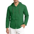 thumbnail image 4 of Chbgutlmr Cotton Linen Shirts for Men Drawstring Long Sleeve Button down Hooded T-Shirts Casual Loose Lightweight Plain Tops2XLGreen, 4 of 8
